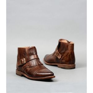 BED STU SHOE DIPPER FRINGE ANKLE BOOT BOOTIES COGNAC RUSTIC LEATHER 7